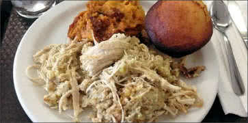 Shredded Turkey Dinner with Sweet Potatoes and Corn Bread