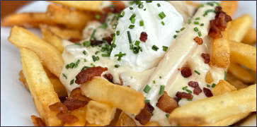 European Cheese Fries with Sour Cream, Bacon and Chives