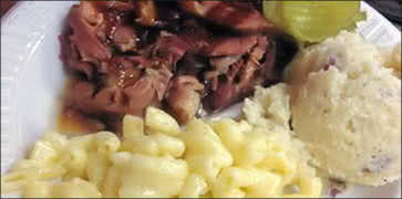 Beef Brisket with Macaroni and Potato Salad