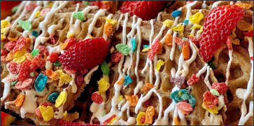 Fruity Pebbles Waffles with Strawberries