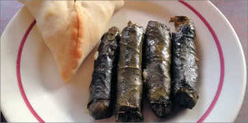 Stuffed Grape Leaves and Meat Pie